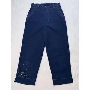 Nordstrom Women's Dark Wash Denim Jeans Size 6 Embellished Cropped Wide‎ Leg
